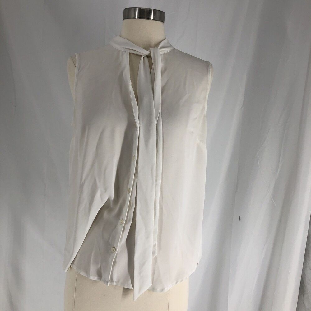 J.CREW Women’s size CS White Dot V-Neck Sleeveless Tie Blouse